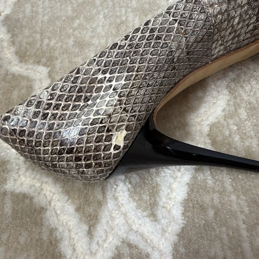Giuseppe Zanotti Snake Print Embossed Leather Peep Toe Pump Heels EU38 US8‎ Used